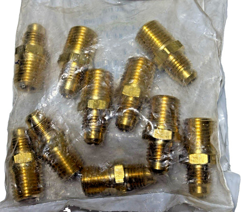 Lot of 10 Brass SAE 45° Male Flare Connectors 1/4" x 1/4" Made in USA NOS