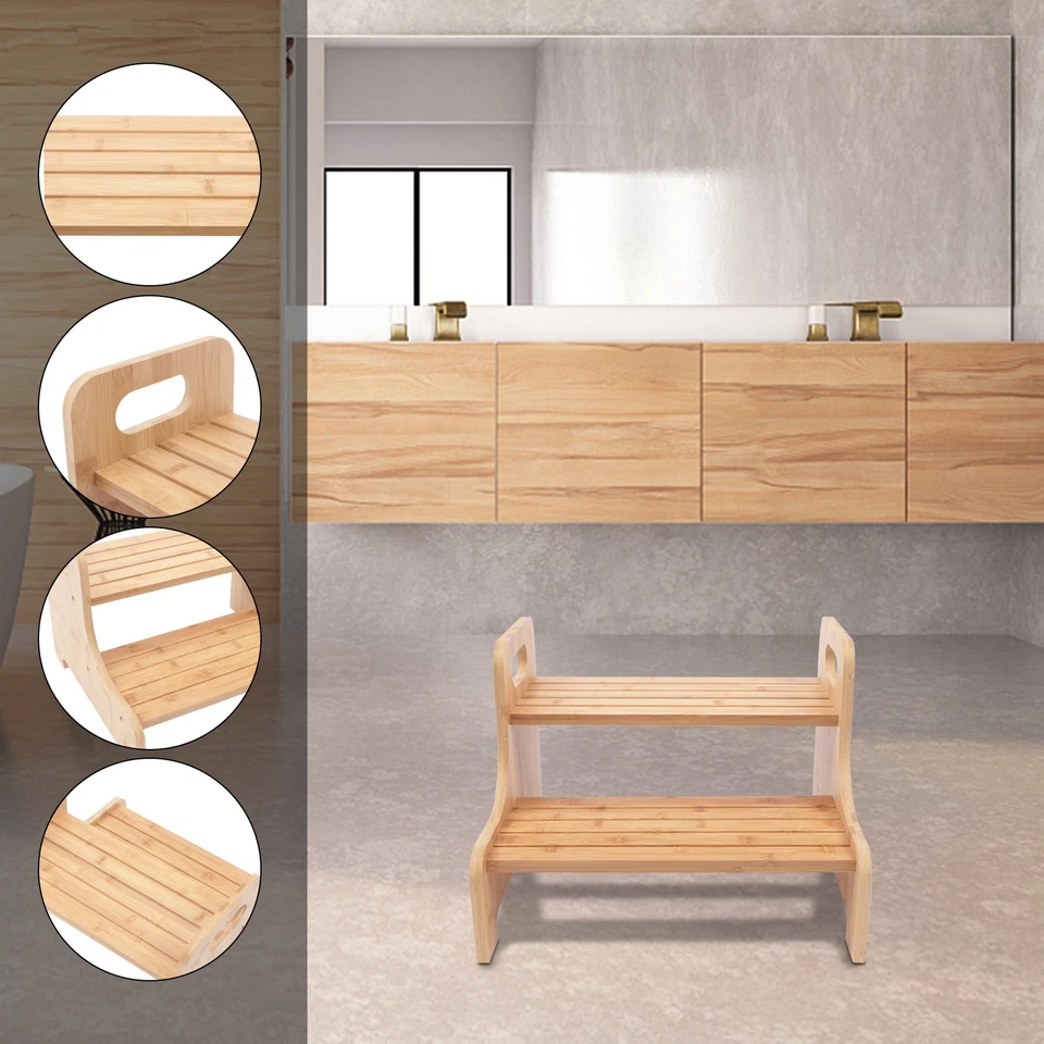 new High Beds Bed Steps For Adults Two Step Stool Stair Ladder Wood Kitchen Home - Image 3 of 4