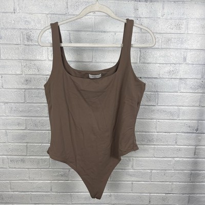 Babaton Aritzia Square Neck Contour Thong Bodysuit Womens 2XL Brown Minimalist
