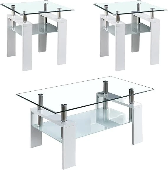 Juego de 3 mesas de salón dos mesas auxiliares 1 mesa de centro buen estado elegante Foto 3 de 3