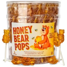 Honey Bear Pops Lollipop Suckers: Individually Wrapped Baby Bear Candy on a S...