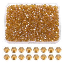 1000pcs 3mm Bicone Glass Crystal Beads, Faceted Beads with Box Amber AB