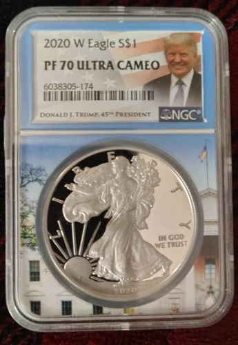 2020-S Proof $1 American Silver Eagle FDOI NGC PF70 Trump White House Label!!!