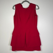 Alexander McQueen Mini Dress Womens 44 Red Wool Crepe Peplum Sleeveless Italian