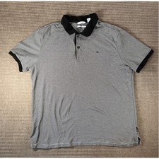 Calvin Klein Mens Liquid Touch Polo Shirt Black White Micro Stripe Size L Large