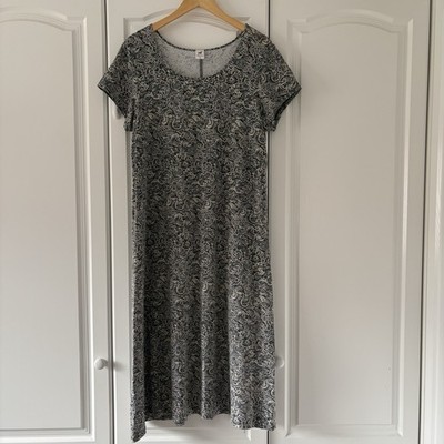 Damen Peruvian Connection Grau Blumen Kurzarm Stretchig Midikleid Größe XL