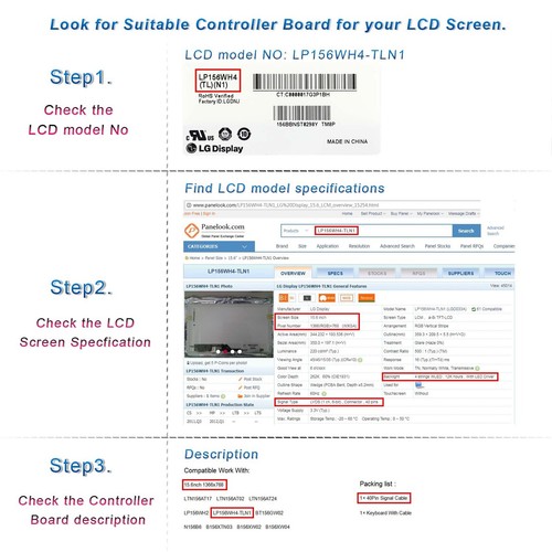 LCD Controller Board Work for 14" 15.6" 1366x768 b140xw03 v.0 N156B6 LP156WH4... - Bild 7 von 7