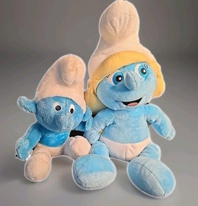 The Smurfs Plush Lot: 1979 12" Peyo Wallace Berrie & 18" Smurfette Build A Bear 
