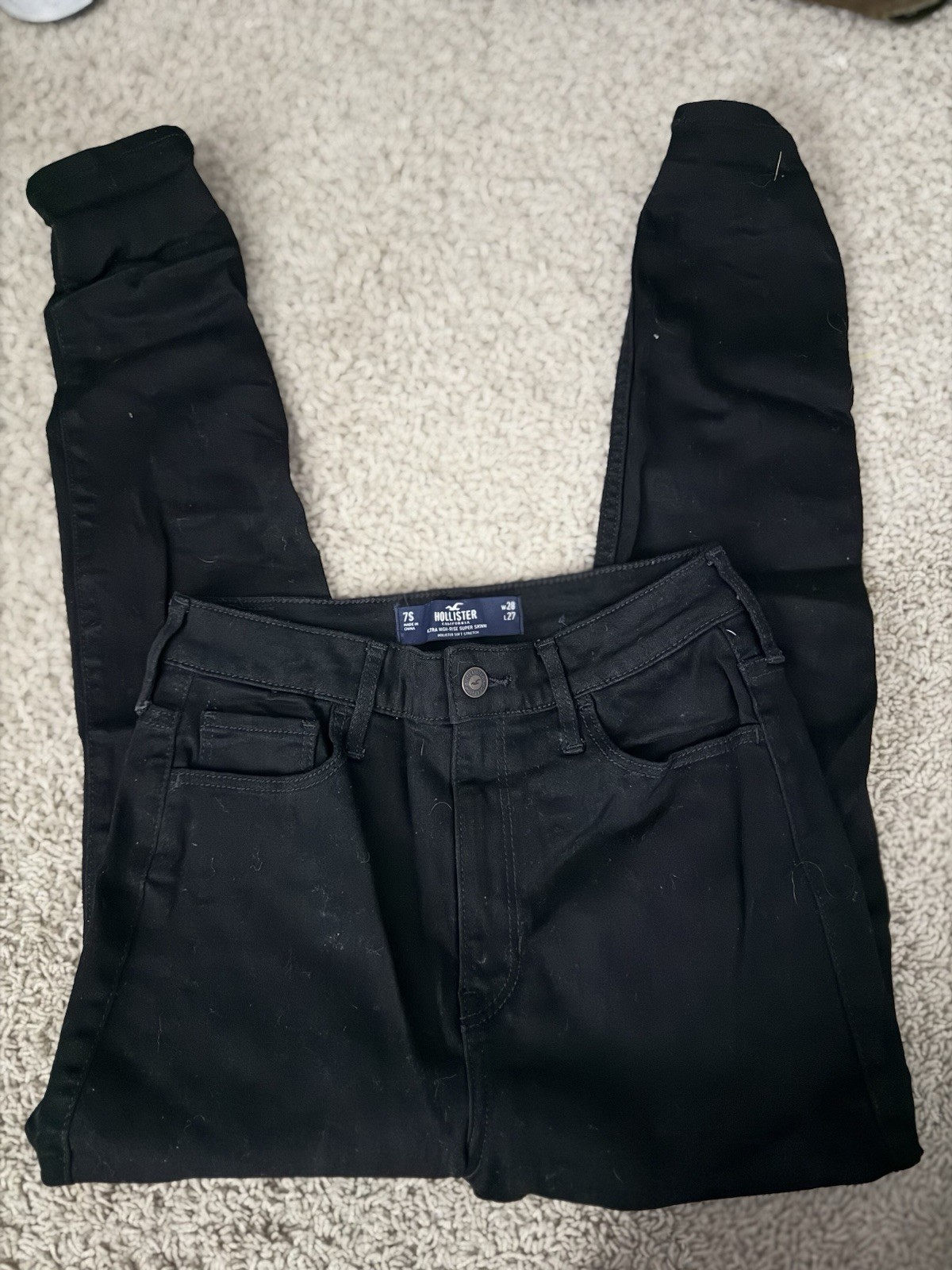 Hollister Jeans Mid Rise Super Skinny Black Women’s Size 7S 28x27