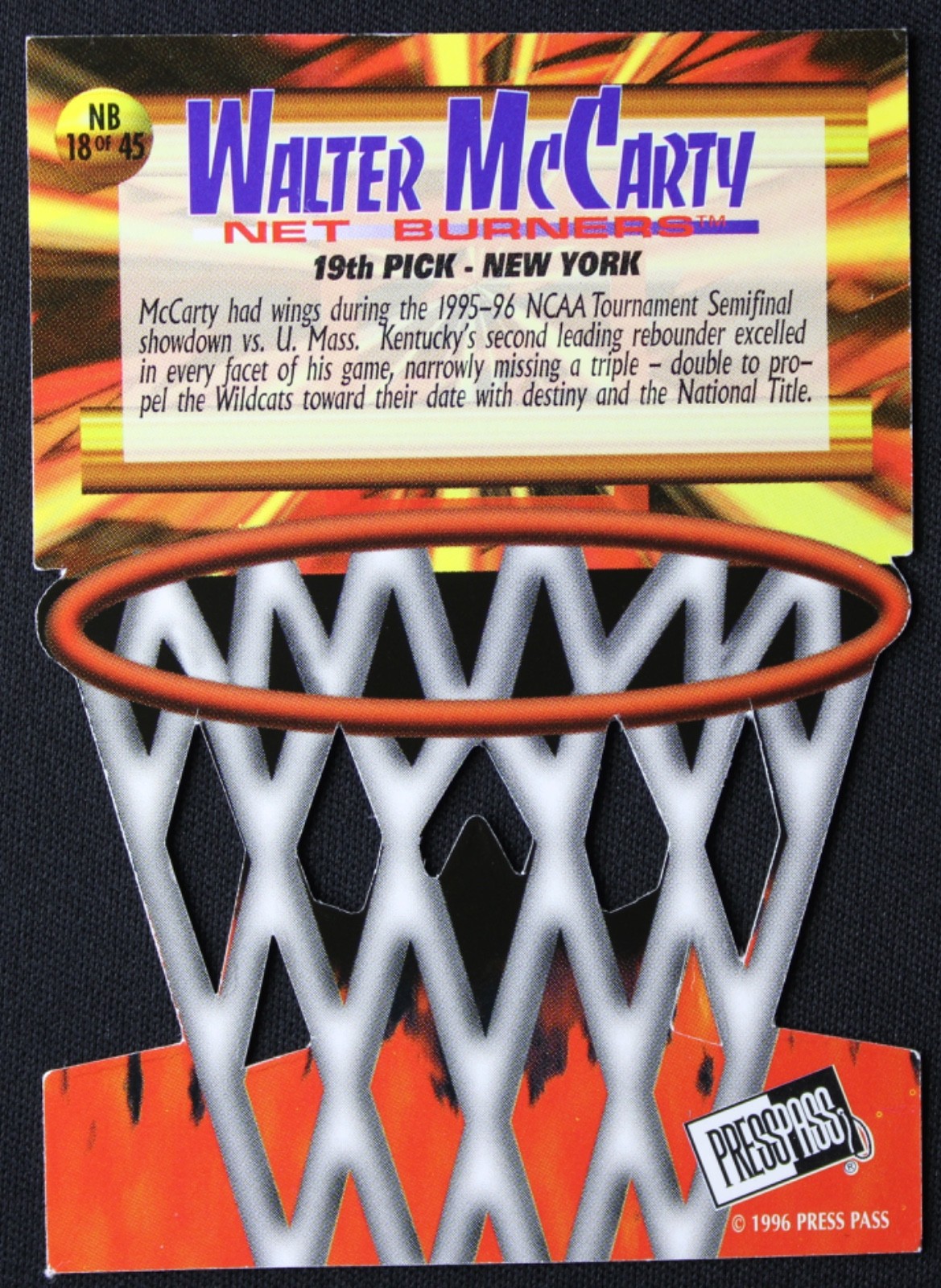 1996-97 Press Pass Net Burners Die Cut Walter McCarty #NB18 view 2