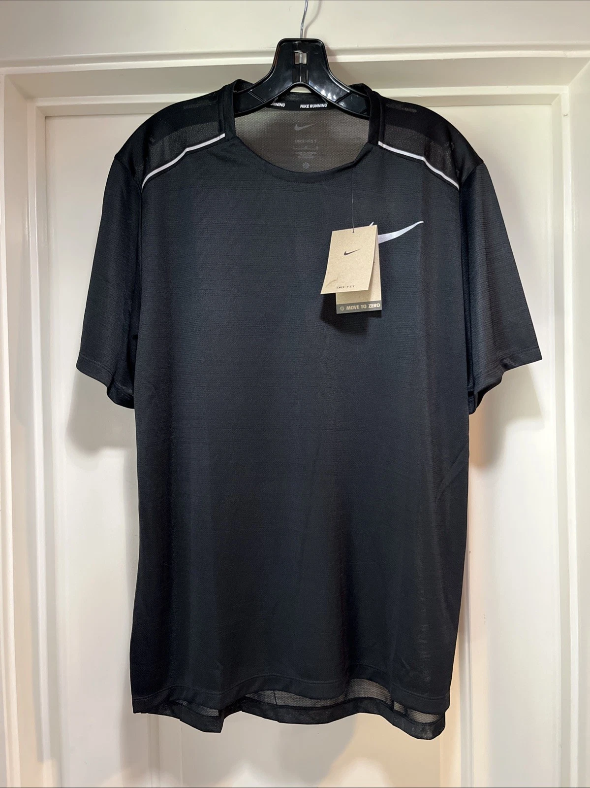 Mens Large Nike Dri-FIT Miler Running Short Sleeve Shirt Black Mesh AJ7565-010