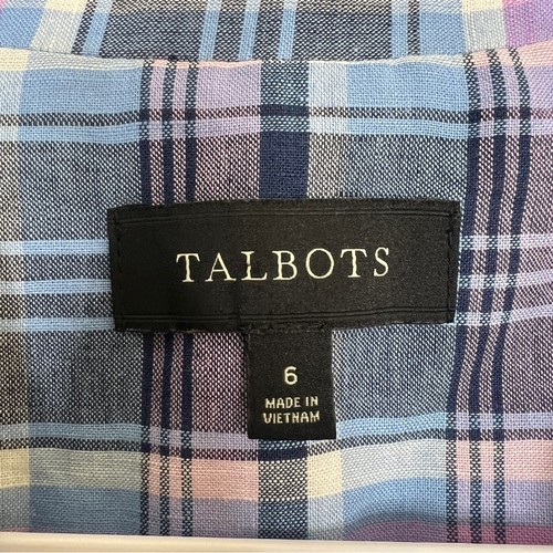 Talbots 100% Linen Blazer Womens Pastel Purple Plaid Preppy Academia Lightweight - Picture 9 of 13