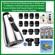 Kitchen Faucet Head Replacement 3 Modes with 12 Adapters, Pull Down Spray Hea...