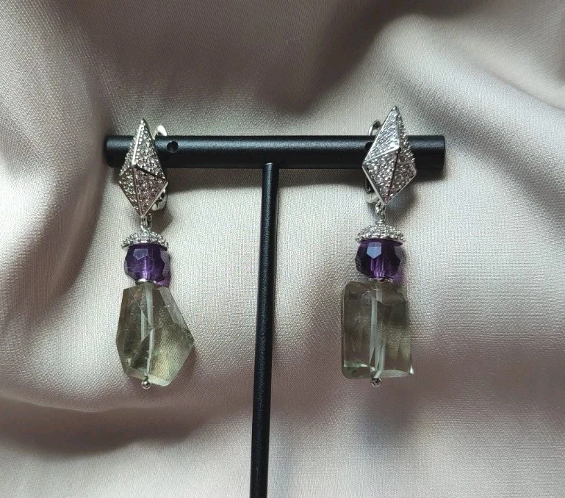 Einmalige Ohrhänger Mit Bezaubernden Amethysten Und Prasiolithen - Bild 2 von 4