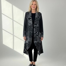 Bali Long Maxi Sweater Duster Black Gray Patchwork Cardigan size Large Pockets