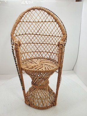Large Doll/Bear Size WICKER RATTAN PEACOCK CHAIR 15  Tall - High Plant Stand