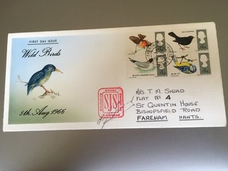 GB STAMPS RARE FIRST DAY COVER 1966 BIRDS HAND PAINTED BY S J SNOAD