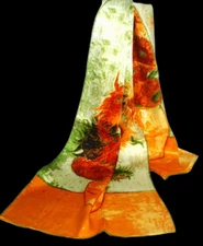 100% Silk mulberry Scarf Women neckerchief Shawl Wrap floral yellow green MY123