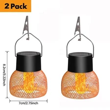 2/8 PACK NEW Hanging Solar Lights Lantern Outdoor Flickering Flames Solar Garden