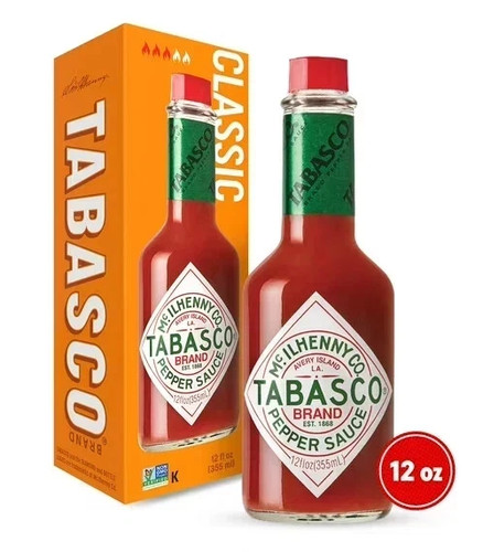 Tabasco Original Red Pepper Sauce, 12 oz, Regular Glass Hot Sauce Bottle, Gluten