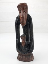 Hand Carved Wooden Scultpure Monkey Holding Baby - Made in Ghana 11"