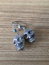 Halloween sterling silver 925 Tested skull earrings With turquoise