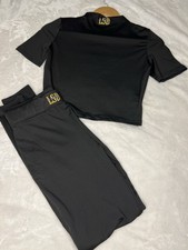 Black Two Piece Leggings and Short Sleeve Crop Top Set Brand New Size M