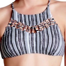 Red Carter High Neck Tribal Bikini Top Multi Knit Color Ladder Cutout Size Large