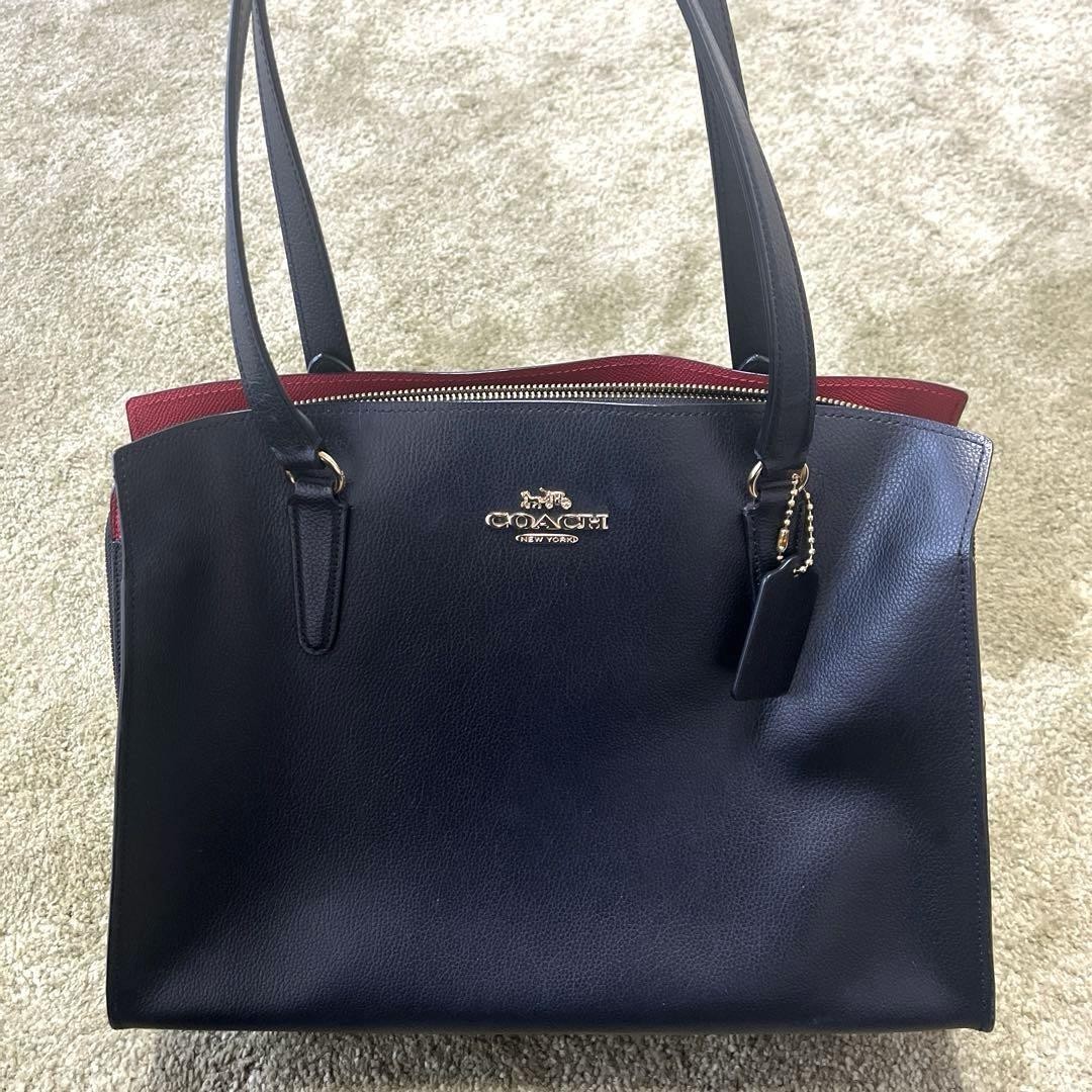 Coach Black Leather Tote Bag with Red Interior, Medium, , Authentic /Used