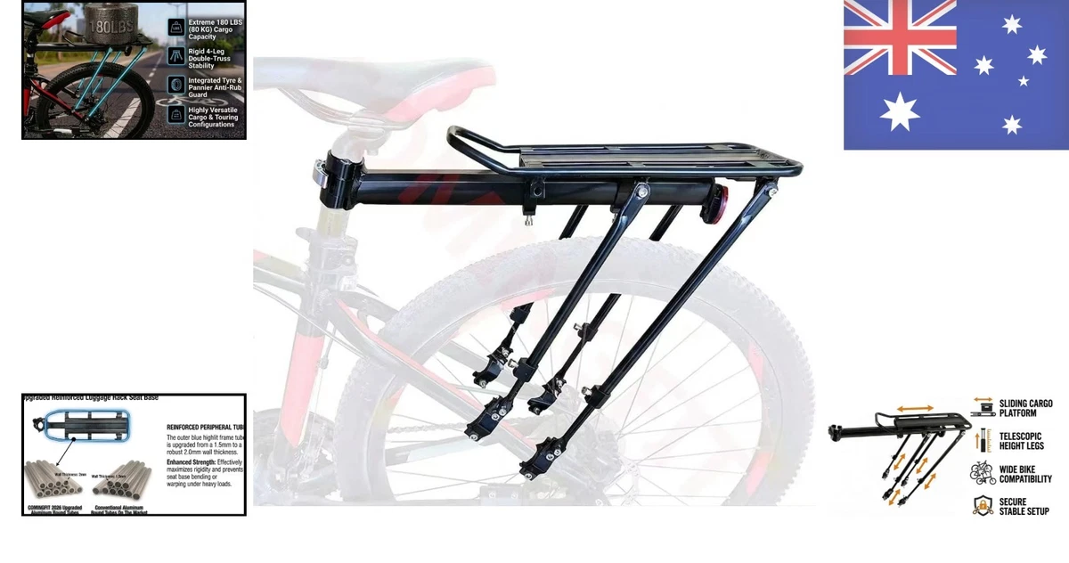 Heavy-Duty 180lbs Adjustable Aluminum Bicycle Luggage Rack with Reflector