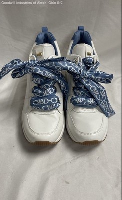 Michael Kors Maddy White Light Blue Ribbon Lace Platform Sneakers Women's Sz 7.5