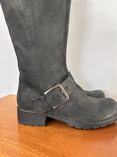 Clarks Boots Knee High Black Flat Buckle Nubuck Comfort Zip Up Size UK 5 - Picture 7 of 15