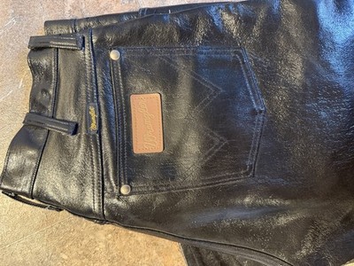 Vintage 1980s Wrangler Womens Black Leather Pleather High Waisted Pant USA