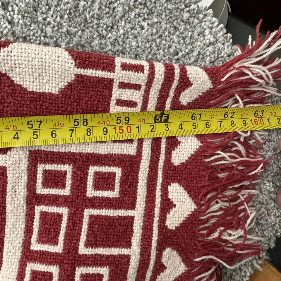 70s Vintage Woven Fringe Throw Blanket Cottagecore Folk Art Handmade Grandmacore - Image 4 of 4