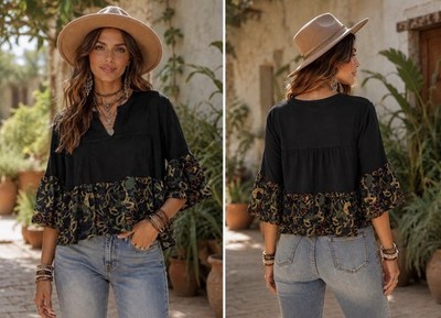 Young Threads Black And Green Floral Cropped Shirt