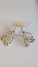 Earrings Cutecore Teddy Bear Rhinestone Studded Hollow Gold