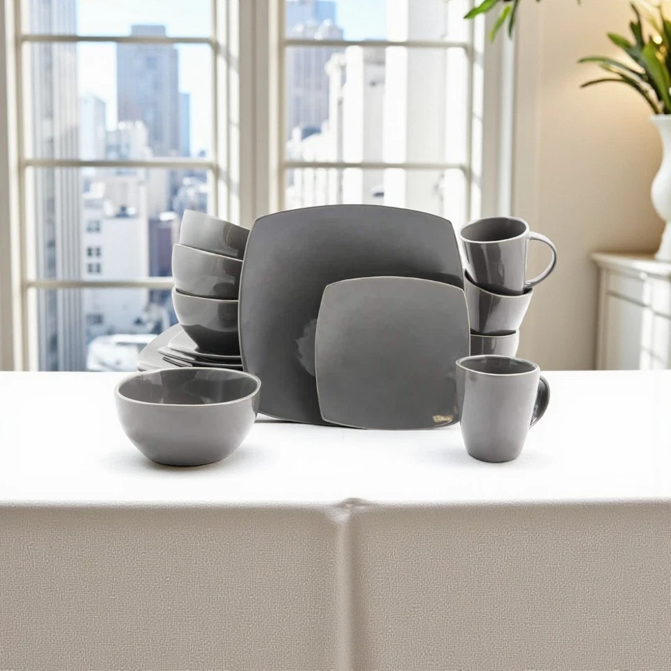 Dinnerware Set Casual Reactive Glaze Gray Stoneware 16-Piece (Service for 4) - Image 4 of 4