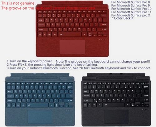 Backlit Wireless Slim Keyboard Touchpad for Microsoft Surface Pro 8/9/X/10/11