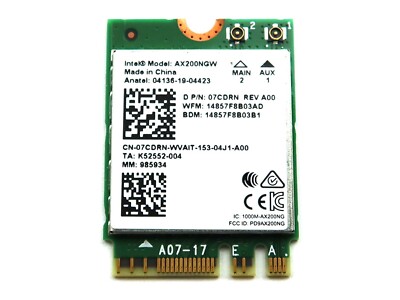 INTEL AX200NGW WI-FI 6 AX200 PCIE M.2 2230 802.11AX WLAN BT 5.2 WIFI CARD 7CDRN