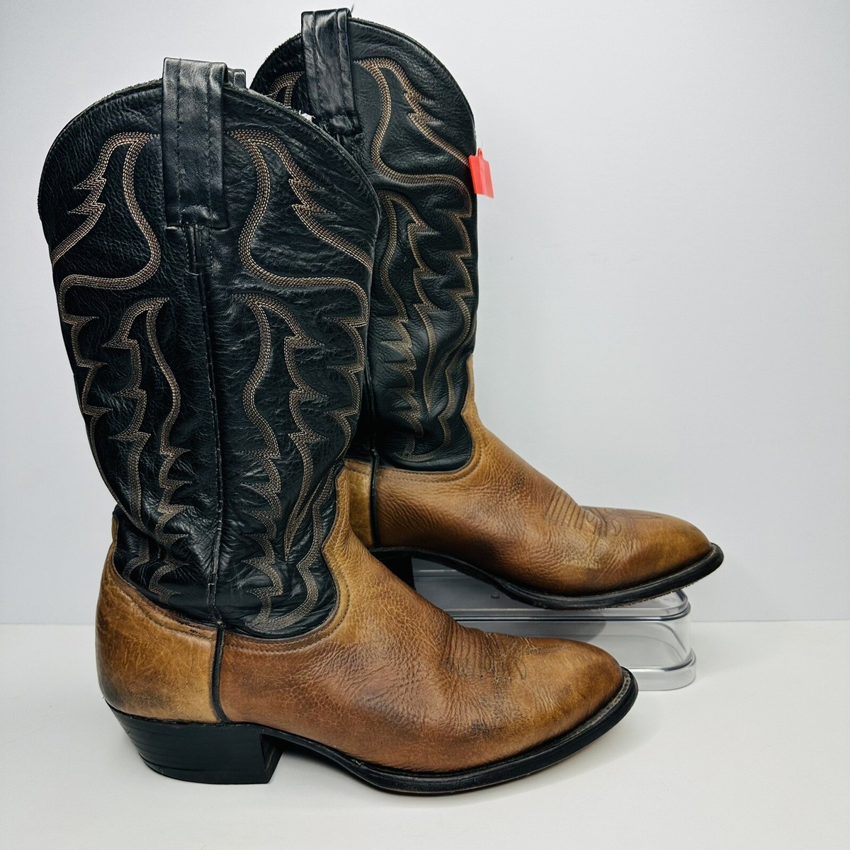 Tony Lama Two Tone Cowboy Boots Mens Size 8.5 EE Brown Black  display picture 2