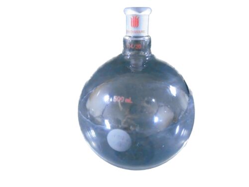 SYNTHWARE Glass 500mL Heavy Wall Round Bottom Flask SN 14/20 F301500 1/Cs - Afbeelding 1 van 6