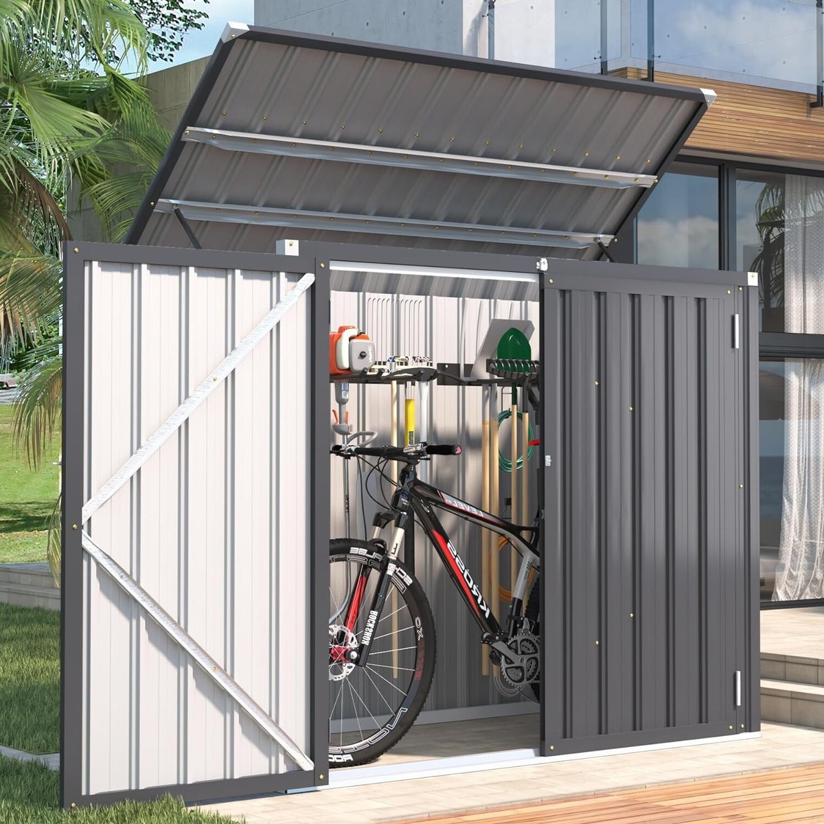 Space Saving Push Bike Storage Shed Outdoor Trash Can Storage
