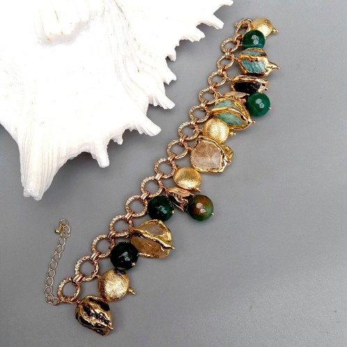 Natural Multi Gemstone Bracelet Citrine Amethyst Amazonite Rough Bracelet - Picture 3 of 5