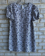 Loft Linen Blend Floral Short Sleeve 3/4 Back Zip Dress Women's Size 12.