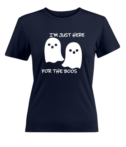 Ghost I'm Just Here For The Boos Women Juniors T-Shirt Funny Fun Halloween Tee - Picture 4 of 6