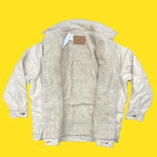 TOPSHOP Super Plush, Chic, Button Up Denim Borg Jacket, Cream, UK 8/EU 36/US 4