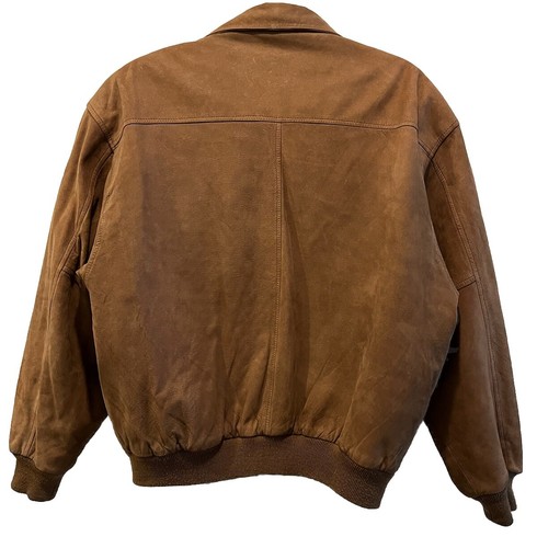 Vintage 80s tan Suede Leather Bomber Jacket Coat Women's Medium 10/12 Overkirk - Picture 2 of 12