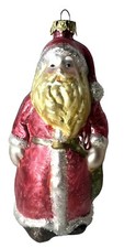 Glass Hand Blown Santa w/ Candy Cane Ornament Crackle Finish 6  Tall
