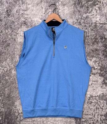New Footjoy 1/2 Zip Sweater Large Mens Gathered Sleeveless Golf Vest Blue 