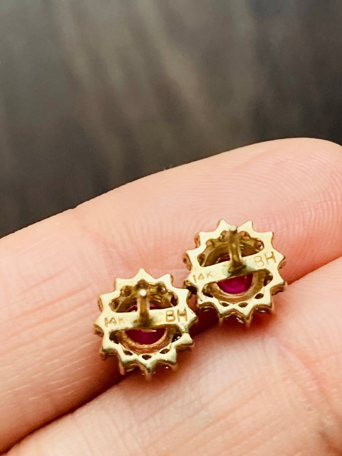Effy 14k solid gold genuine ruby diamond Stud  Ea… - image 4